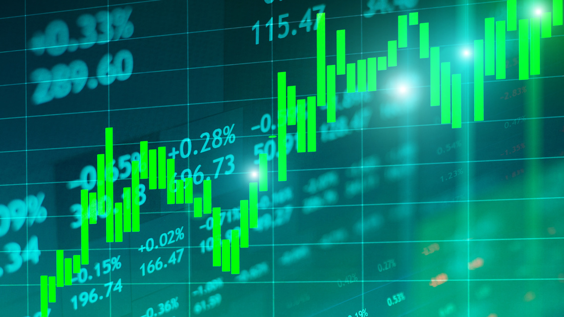 Background of Stock heatmap on the monitor in predominantly red